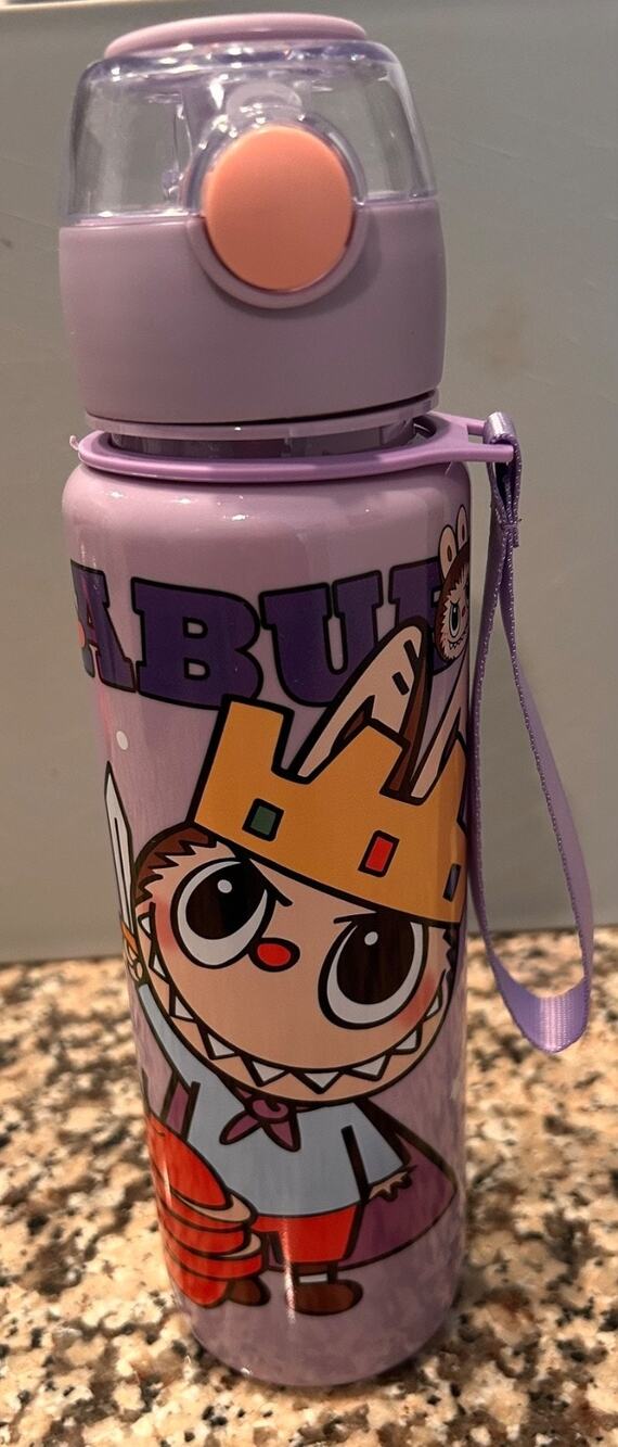 Lab. ubu Cartoon Kids Water Bottle with Flip-Top Lid & Wrist Strap – purple